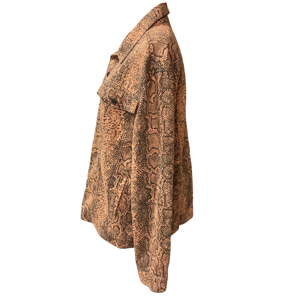 Free People Women's Snake Printed Collared Skin Trucker Jean Jacket Size Large - Picture 4 of 14